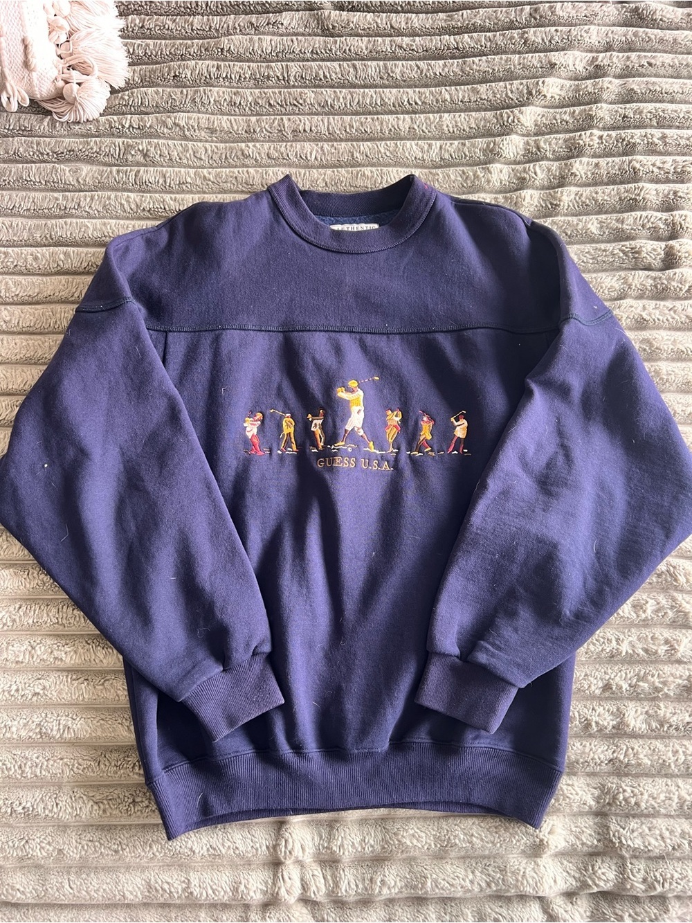Vintage Late 80s Guess U.S.A Graphic Crewneck Sweatshirt Navy Sz M